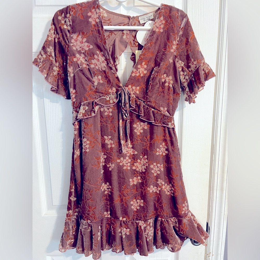 Dress forum mauve velvet burnout mini dress with ruffle detail